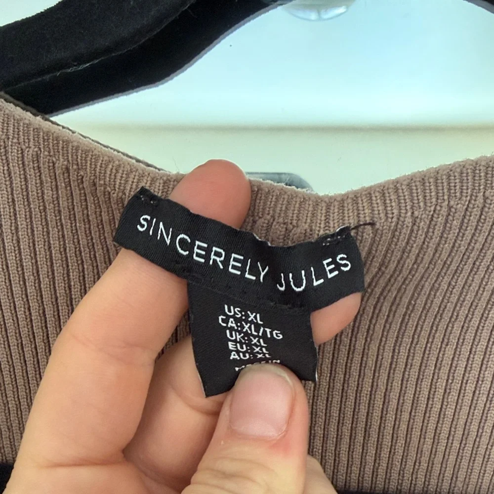 Sincerely Jules Brown Ribbed Square Neck Tank Top XL - Picture 2 of 5